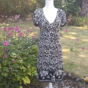 DONNA MORGAN Black/White Cap Sleeve Slinky Dress 8